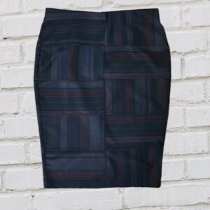 VENUS Navy and Red Striped Pencil Skirt